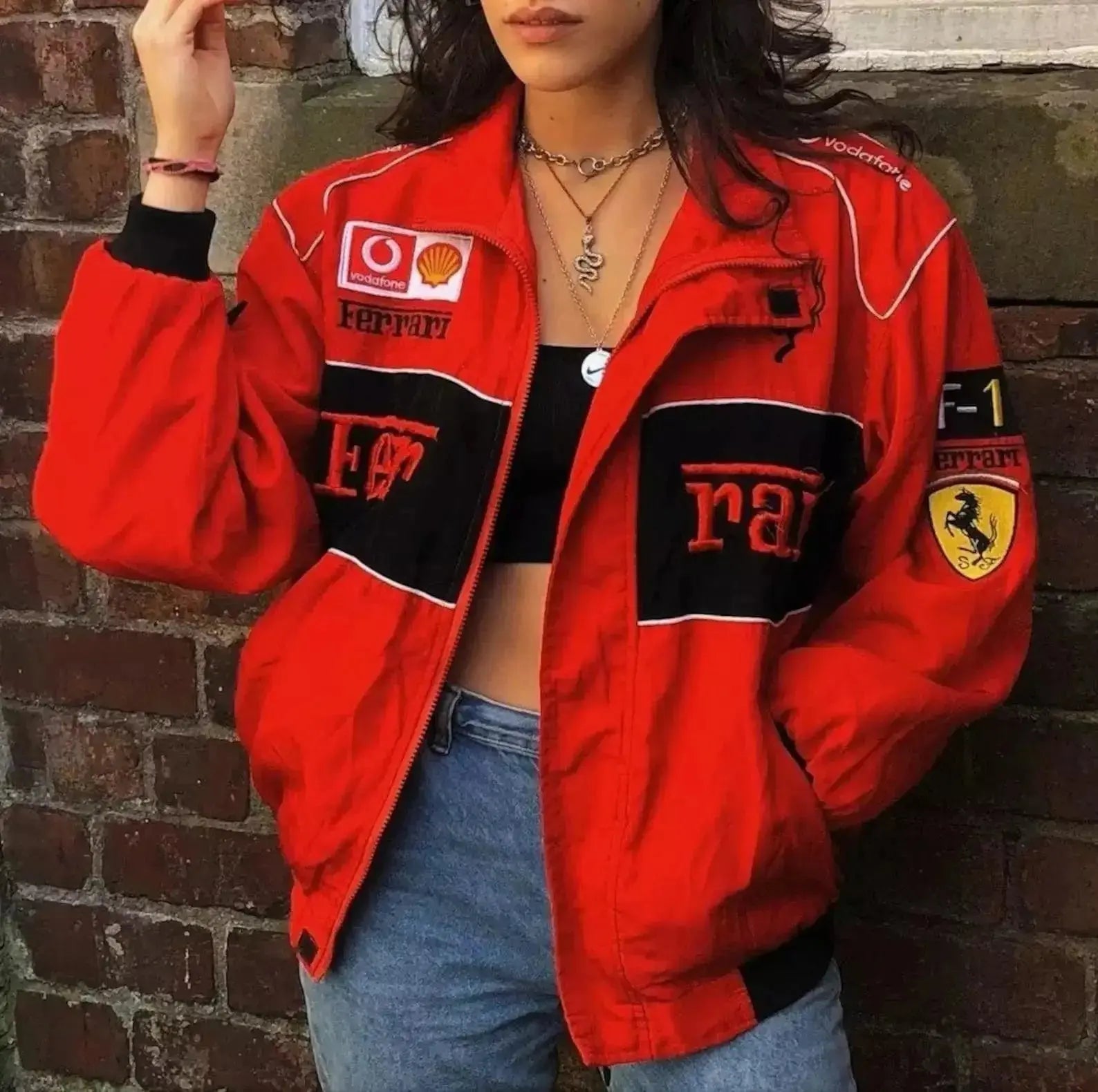 Vintage Ferrari Racing Embroidery Stylish Winter F1 Jacket - Speedxcrafts