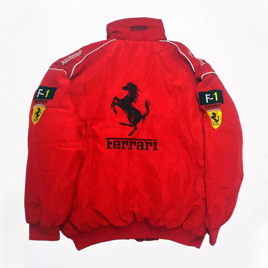Vintage Ferrari Racing Embroidery Stylish Winter F1 Jacket - Speedxcrafts