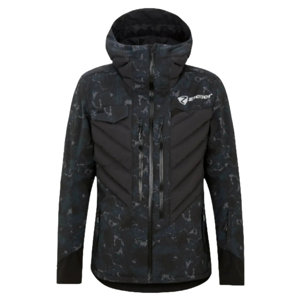 Ziener RCE Coach Jacket for Men - Black Foggy Print Ski Jacket - Speedxcrafts