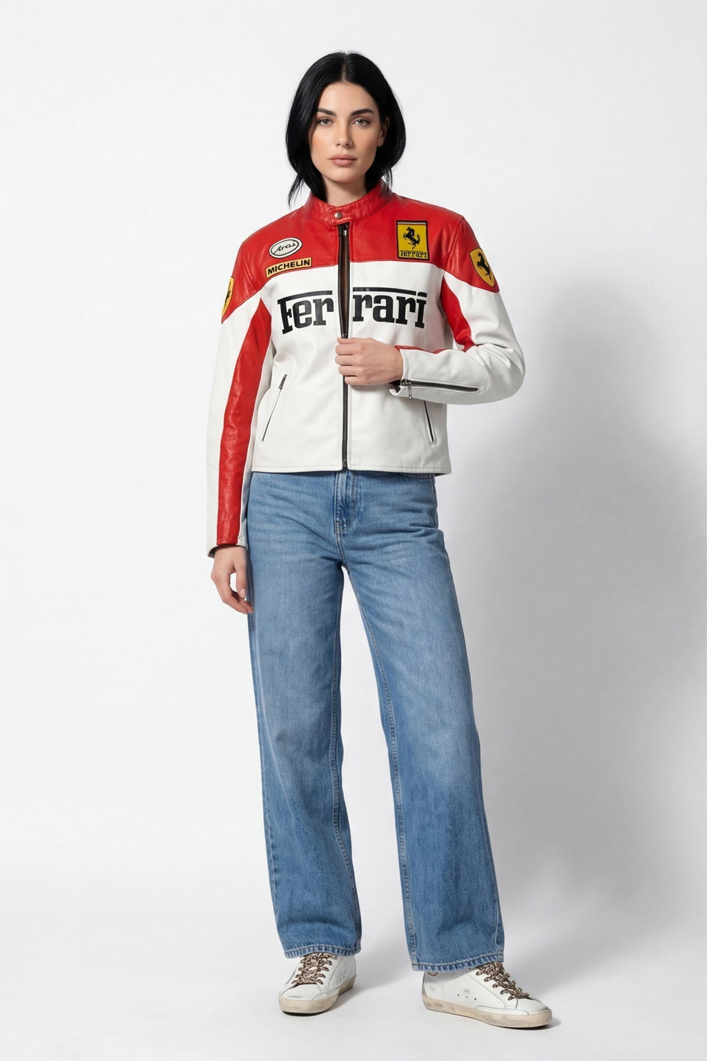 Ferrari F1 Vintage Leather Jacket - White Edition Jackets4racing