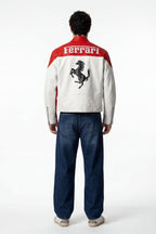 Ferrari F1 Vintage Leather Jacket - White Edition Jackets4racing