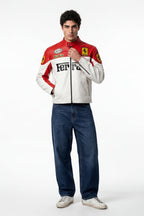 Ferrari F1 Vintage Leather Jacket - White Edition Jackets4racing