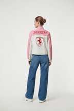 Ferrari F1 Vintage Racing Leather Jacket - Pink & White Edition J4R
