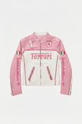 Ferrari F1 Vintage Racing Leather Jacket - Pink & White Edition J4R