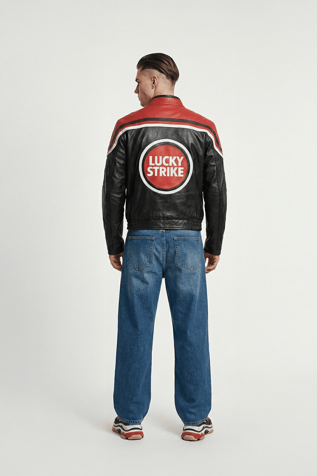 Lucky Strike Vintage Racing Leather Jacket - Red & Black Edition J4R