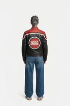Lucky Strike Vintage Racing Leather Jacket - Red & Black Edition J4R