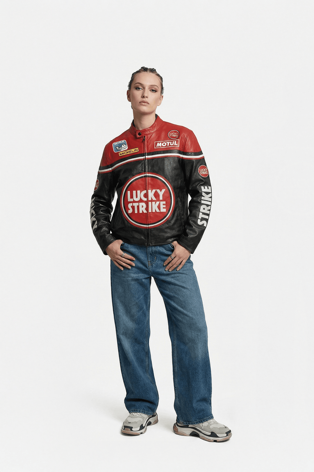 Lucky Strike Vintage Racing Leather Jacket - Red & Black Edition J4R