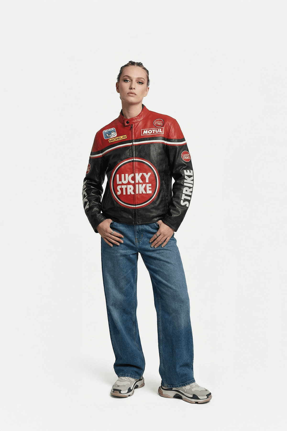 Lucky Strike Vintage Racing Leather Jacket - Red & Black Edition J4R