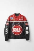 Lucky Strike Vintage Racing Leather Jacket - Red & Black Edition J4R