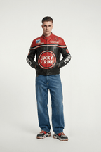 Lucky Strike Vintage Racing Leather Jacket - Red & Black Edition J4R