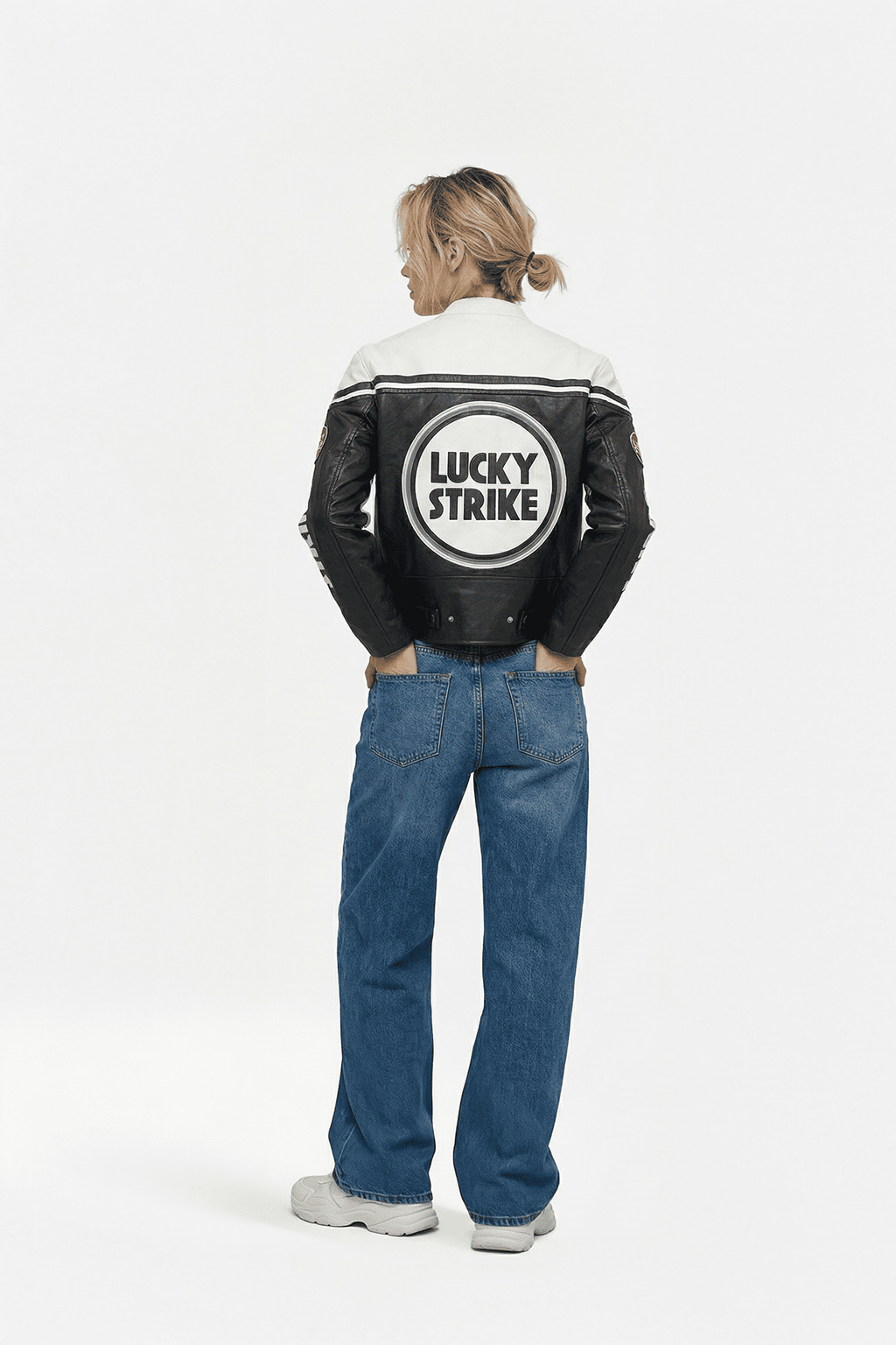 Lucky Strike Vintage Racing Leather Jacket - White & Black Edition J4R