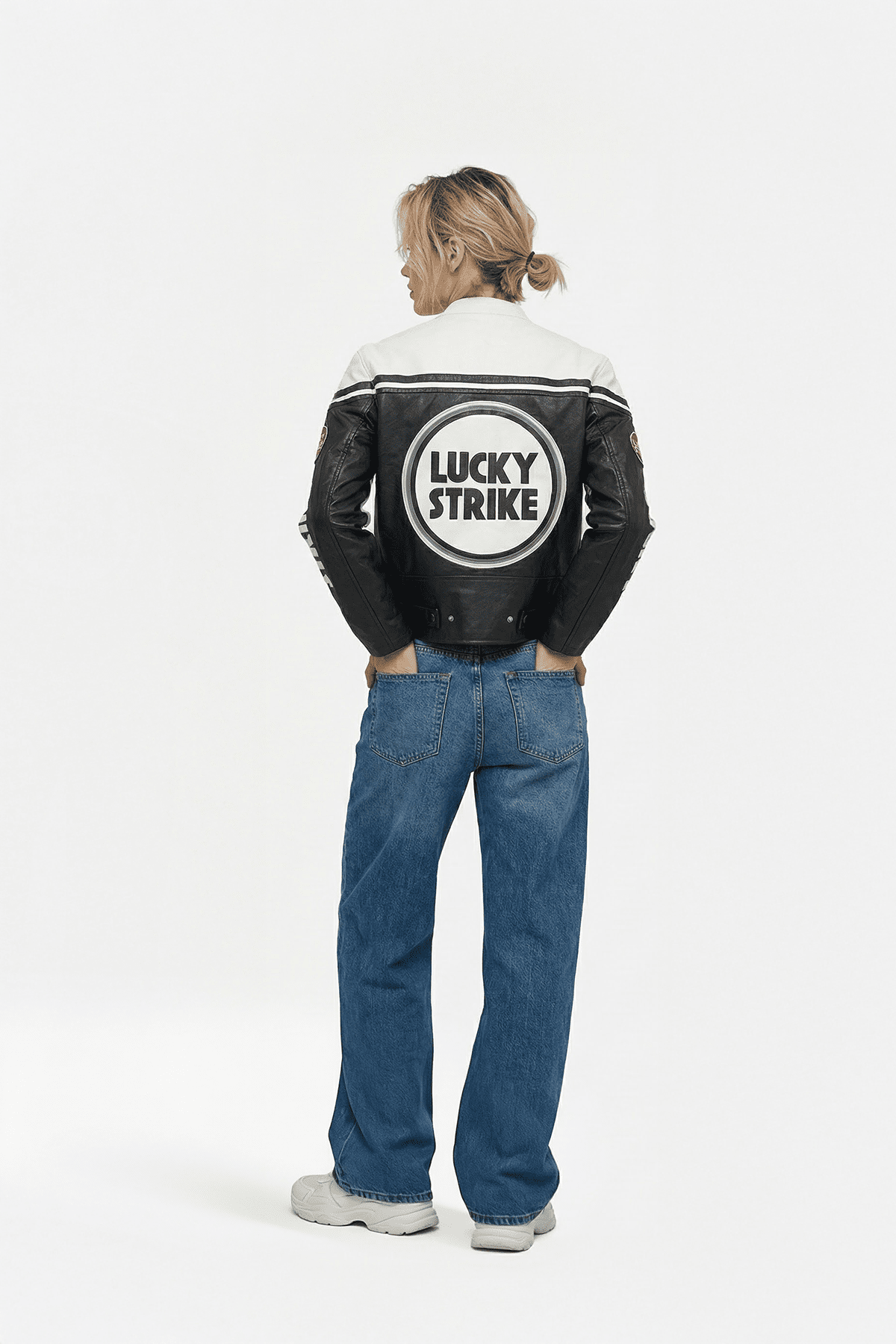 Lucky Strike Vintage Racing Leather Jacket - White & Black Edition J4R