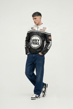 Lucky Strike Vintage Racing Leather Jacket - White & Black Edition J4R
