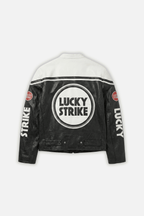 Lucky Strike Vintage Racing Leather Jacket - White & Black Edition J4R