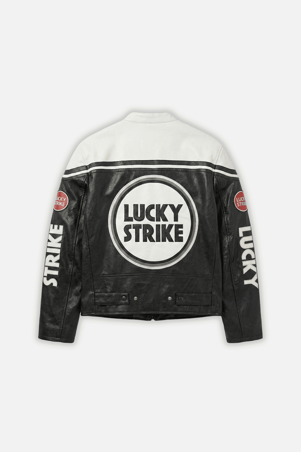 Lucky Strike Vintage Racing Leather Jacket - White & Black Edition J4R