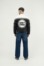 Lucky Strike Vintage Racing Leather Jacket - White & Black Edition J4R
