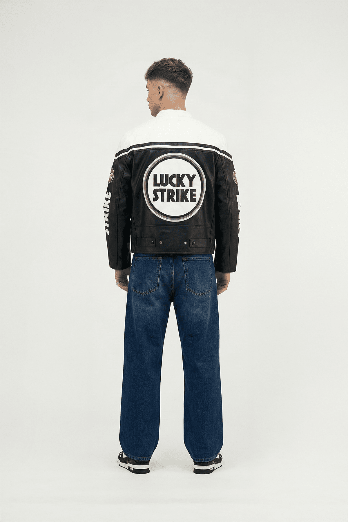 Lucky Strike Vintage Racing Leather Jacket - White & Black Edition J4R