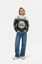 Lucky Strike Vintage Racing Leather Jacket - White & Black Edition J4R