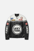 Lucky Strike Vintage Racing Leather Jacket - White & Black Edition J4R