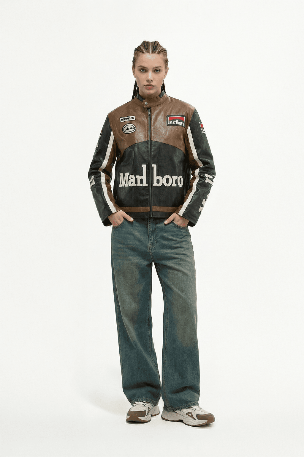 Marlboro Vintage Racing Leather Jacket - Brown & Black Edition J4R