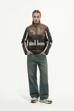 Marlboro Vintage Racing Leather Jacket - Brown & Black Edition J4R