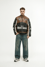Marlboro Vintage Racing Leather Jacket - Brown & Black Edition J4R