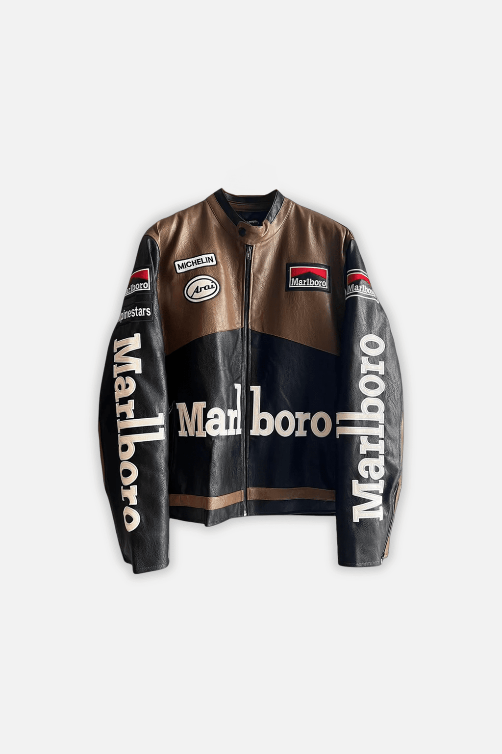 Marlboro Vintage Racing Leather Jacket - Brown & Black Edition J4R
