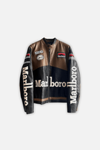 Marlboro Vintage Racing Leather Jacket - Brown & Black Edition J4R