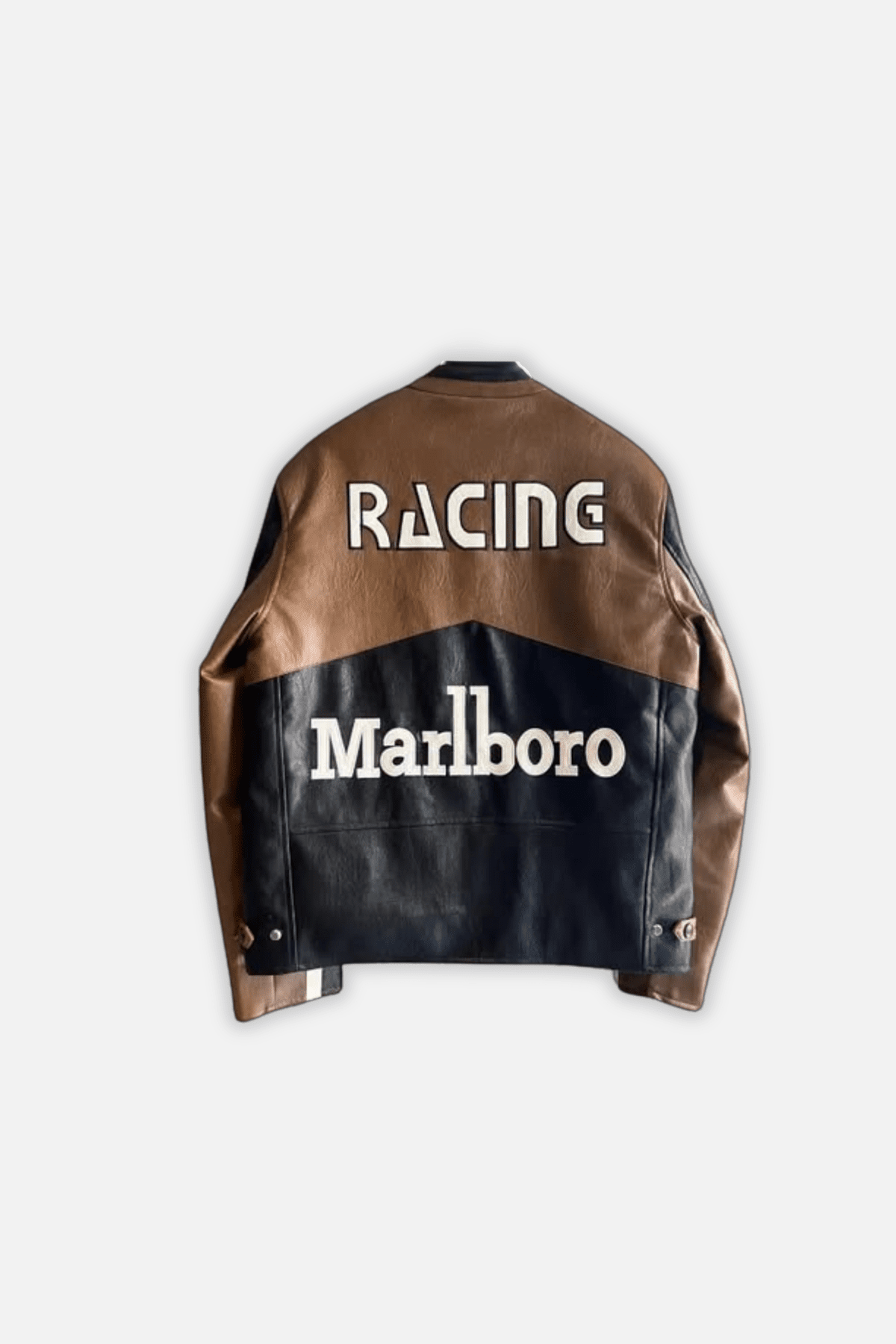 Marlboro Vintage Racing Leather Jacket - Brown & Black Edition J4R