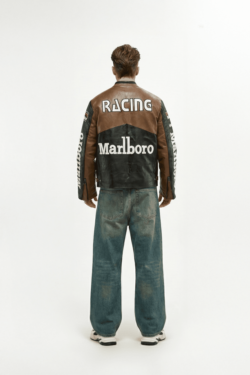 Marlboro Vintage Racing Leather Jacket - Brown & Black Edition J4R