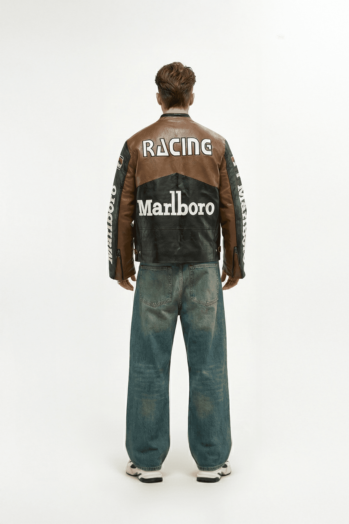 Marlboro Vintage Racing Leather Jacket - Brown & Black Edition J4R